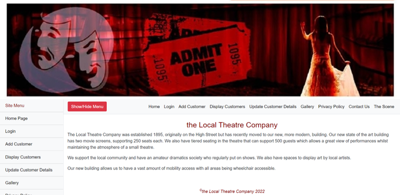 The Homepage of The Local Theatre Company website.